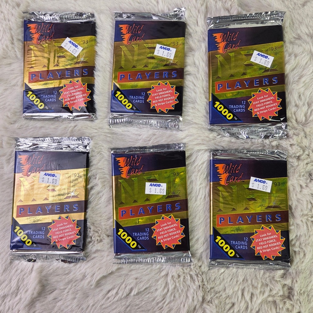 Lot of 6 1993 Wild Card NFL Players Football Trading Card Packs Sealed 12 Cards